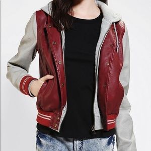 OBEY Maroon Bomber/Varsity Jacket with Gray Hoodie